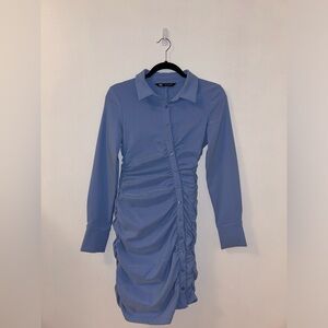Blue Ruched Shirt Dress by Zara